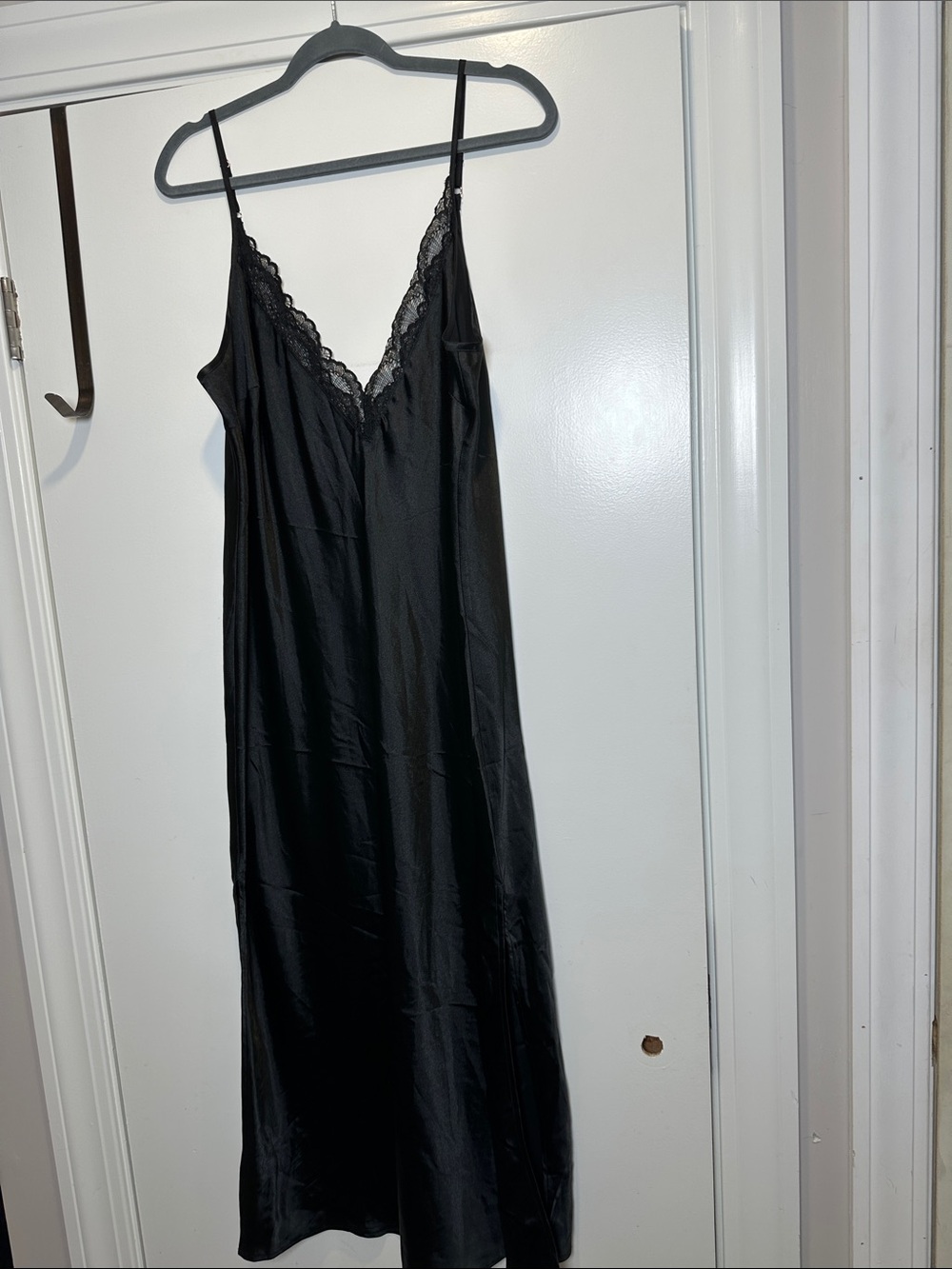 INC International Concepts Black Satin Slip with Lace Trim (18)
